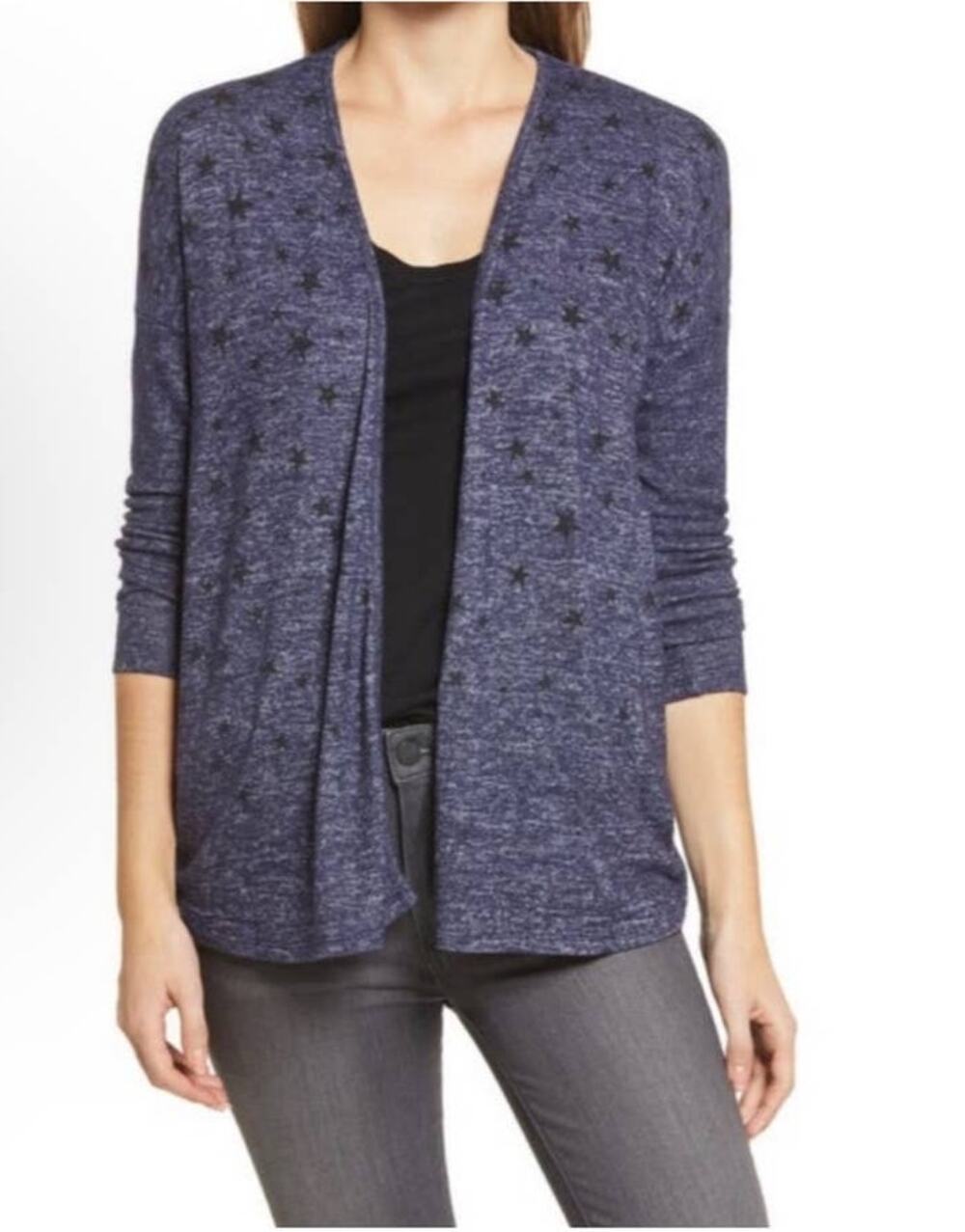 Bobeau Blue and Black Faded Star Drop Shoulder Long Sleeve Cardigan - S
